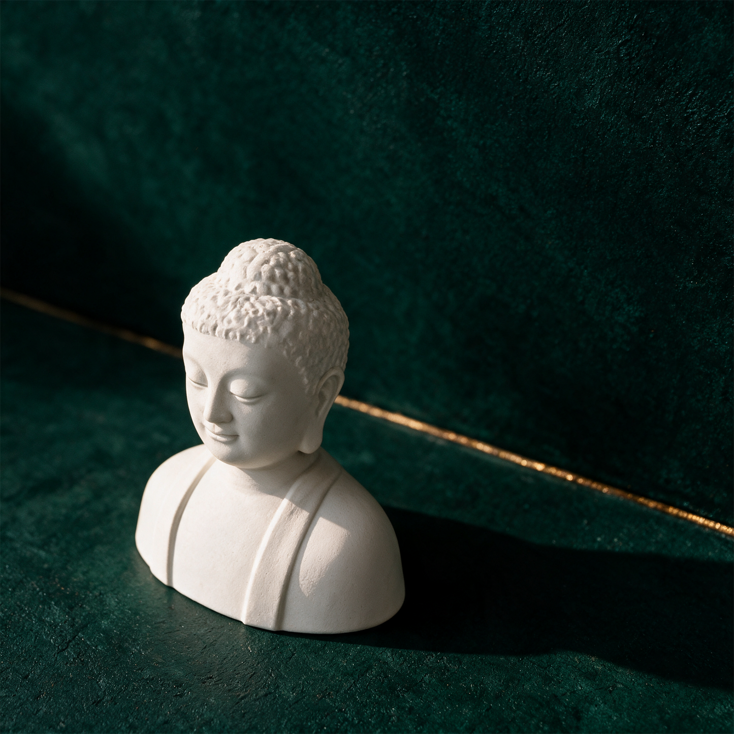 Buddha-Figur in alternativer Ansicht auf dunklem Steinuntergrund