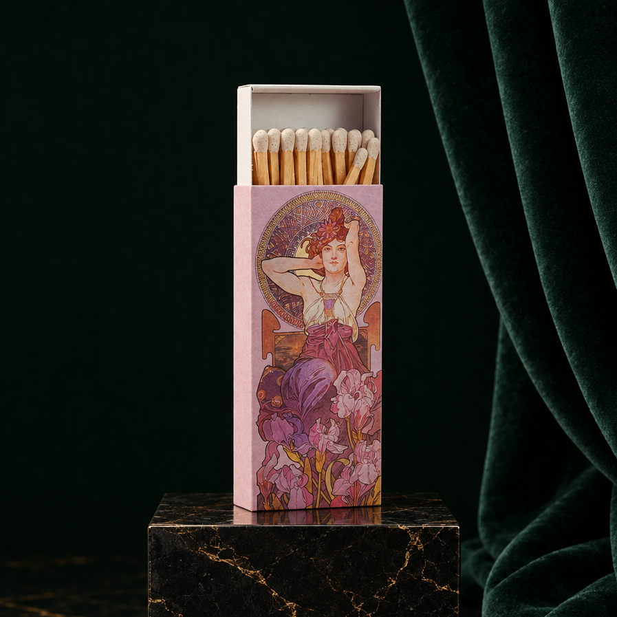 Jugendstil Streichholzschachtel „Frau in Schwertlilien“, weitere Ansicht