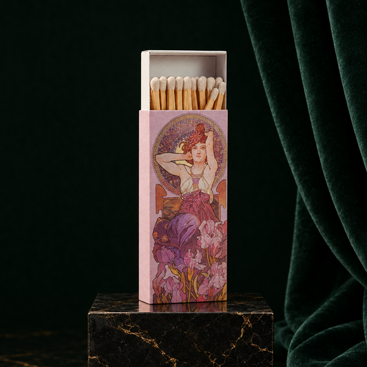 Jugendstil Streichholzschachtel „Frau in Schwertlilien“, weitere Ansicht