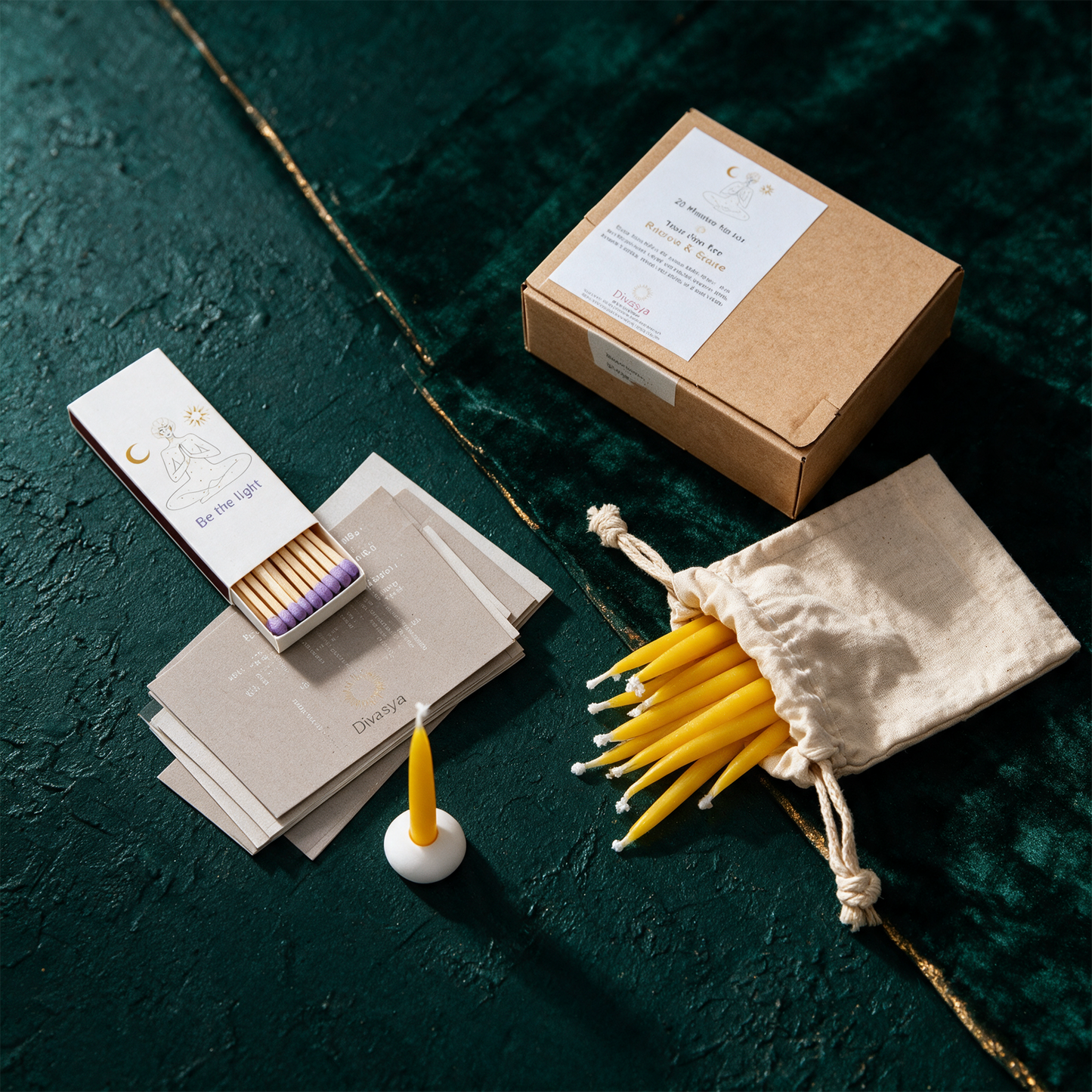 20 Minuten fÃ¼r Dich: Restore & Recharge | Ritual-Set â€“ Material- und Setansicht vor tiefem SmaragdgrÃ¼n