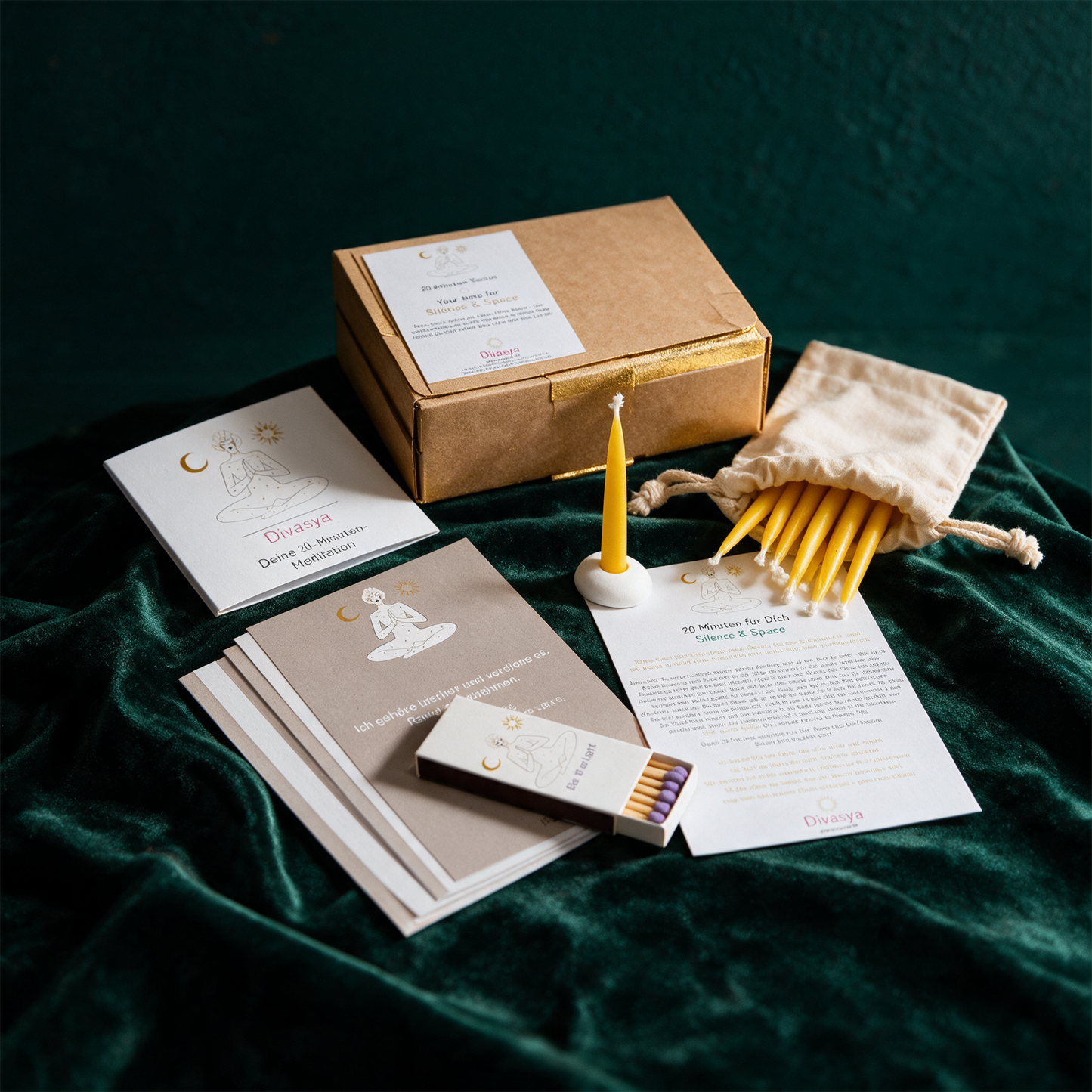 20 Minuten fÃ¼r Dich: Silence & Space | Ritual-Set â€“ alternative Produktansicht vor tiefem SmaragdgrÃ¼n