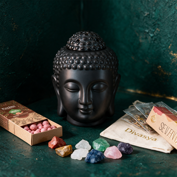 Chakra Meditation Geschenkset | Buddha, Steine & Tee