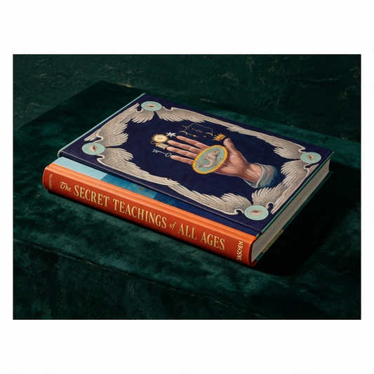 Manly Palmer Hall. Secret Teachings of all Ages (English) â€“ Material- und Setansicht vor tiefem SmaragdgrÃ¼n