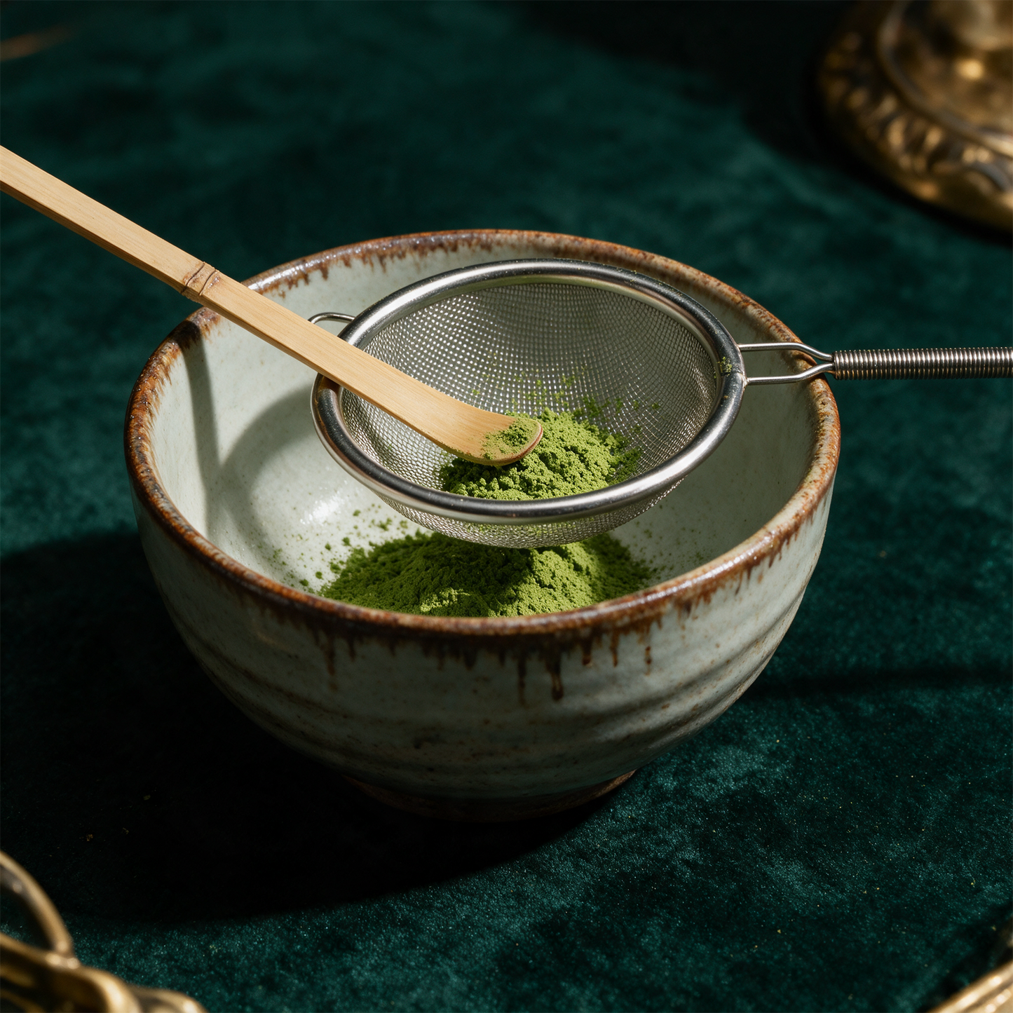 Chashaku im Gebrauch: Matcha wird in die Teeschale dosiert