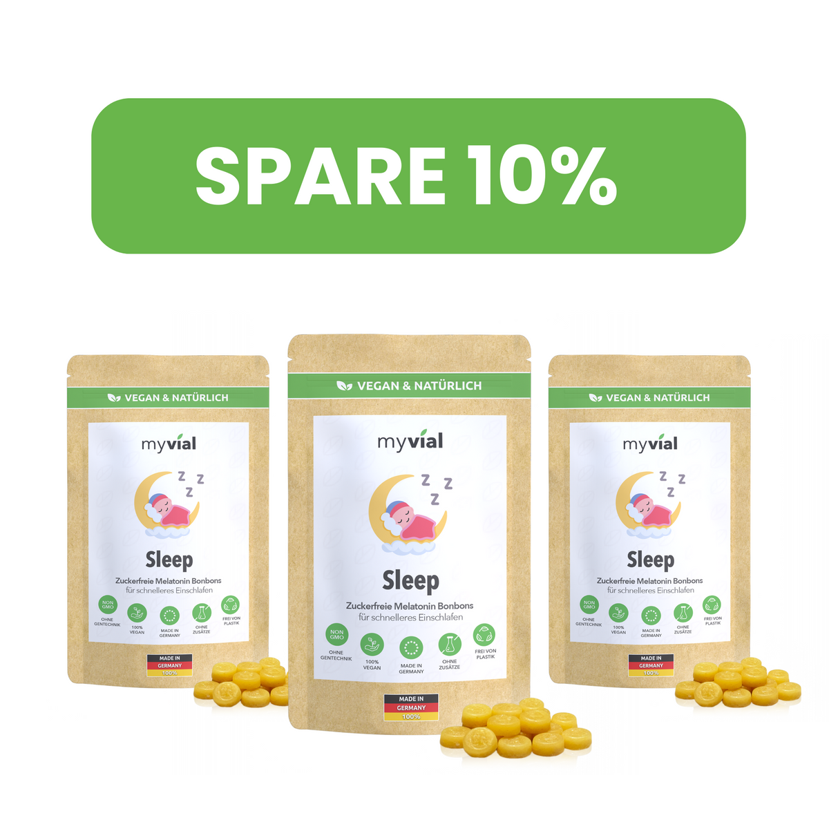 myvial Sleep Melatonin Bonbons, Ansicht einer weiteren Packgröße
