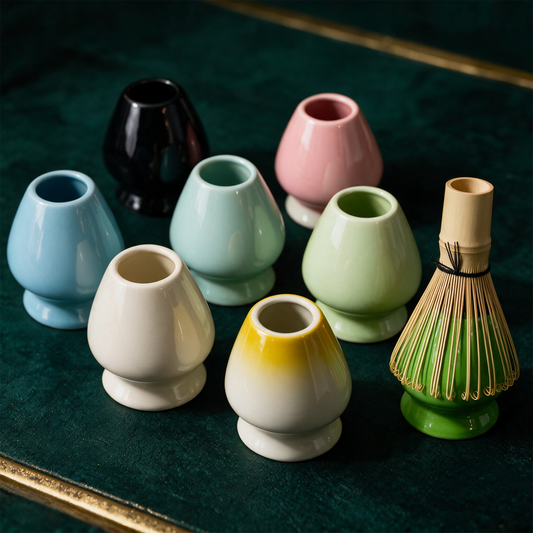 Chasentate Matchabesenhalter | Halter fÃ¼r die Chasen-Pflege in 20 Farben â€“ Detailansicht vor tiefem SmaragdgrÃ¼n