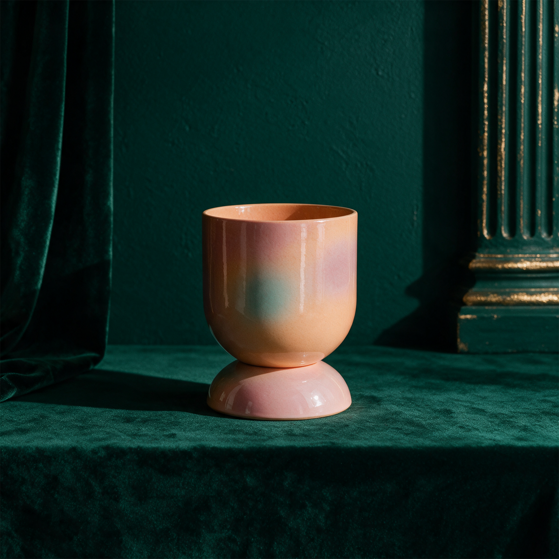 EUPHORIA LARGE POT AND SAUCER – Produktansicht vor tiefem Smaragdgrün