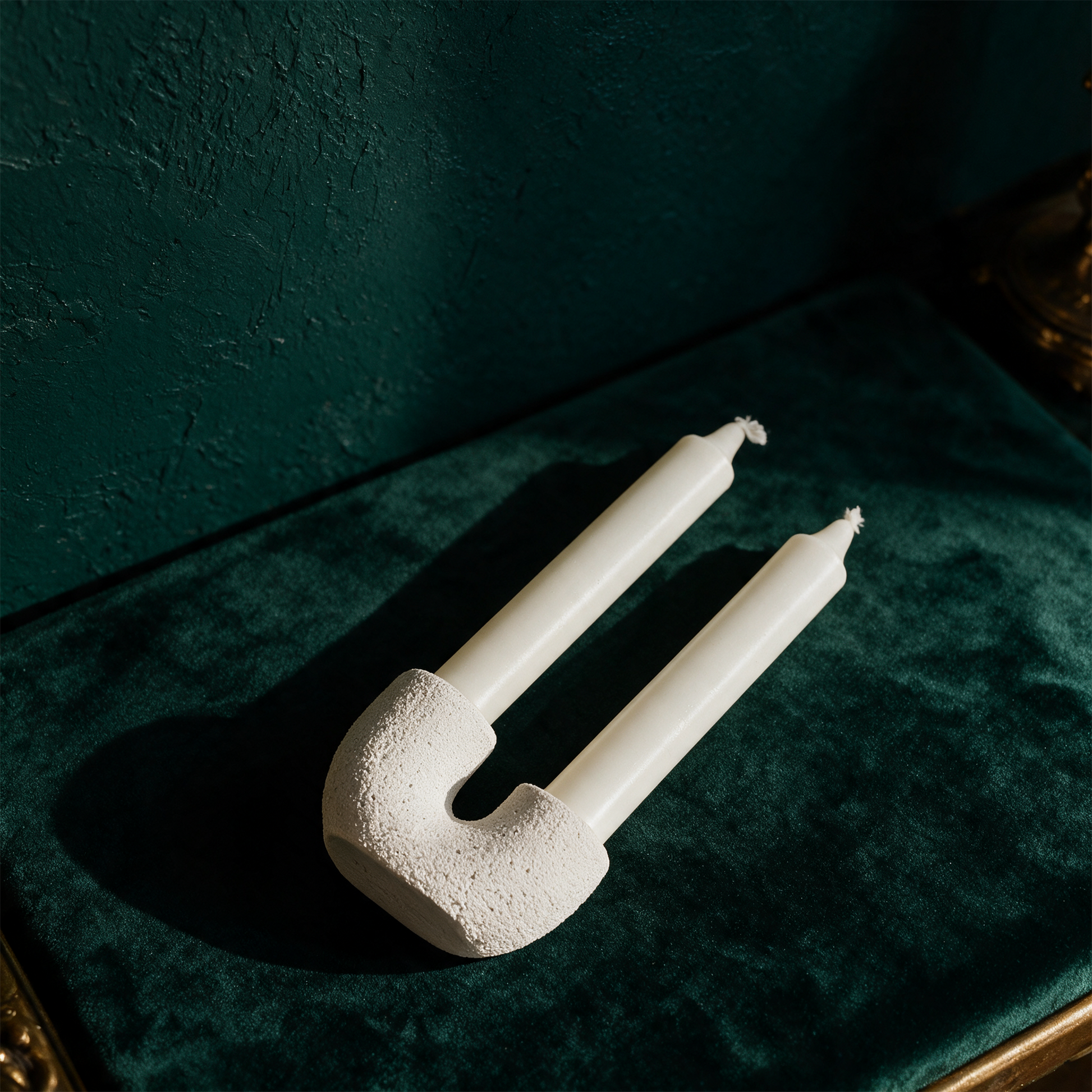 Eco Resin double candle holder – alternative Produktansicht vor tiefem Smaragdgrün