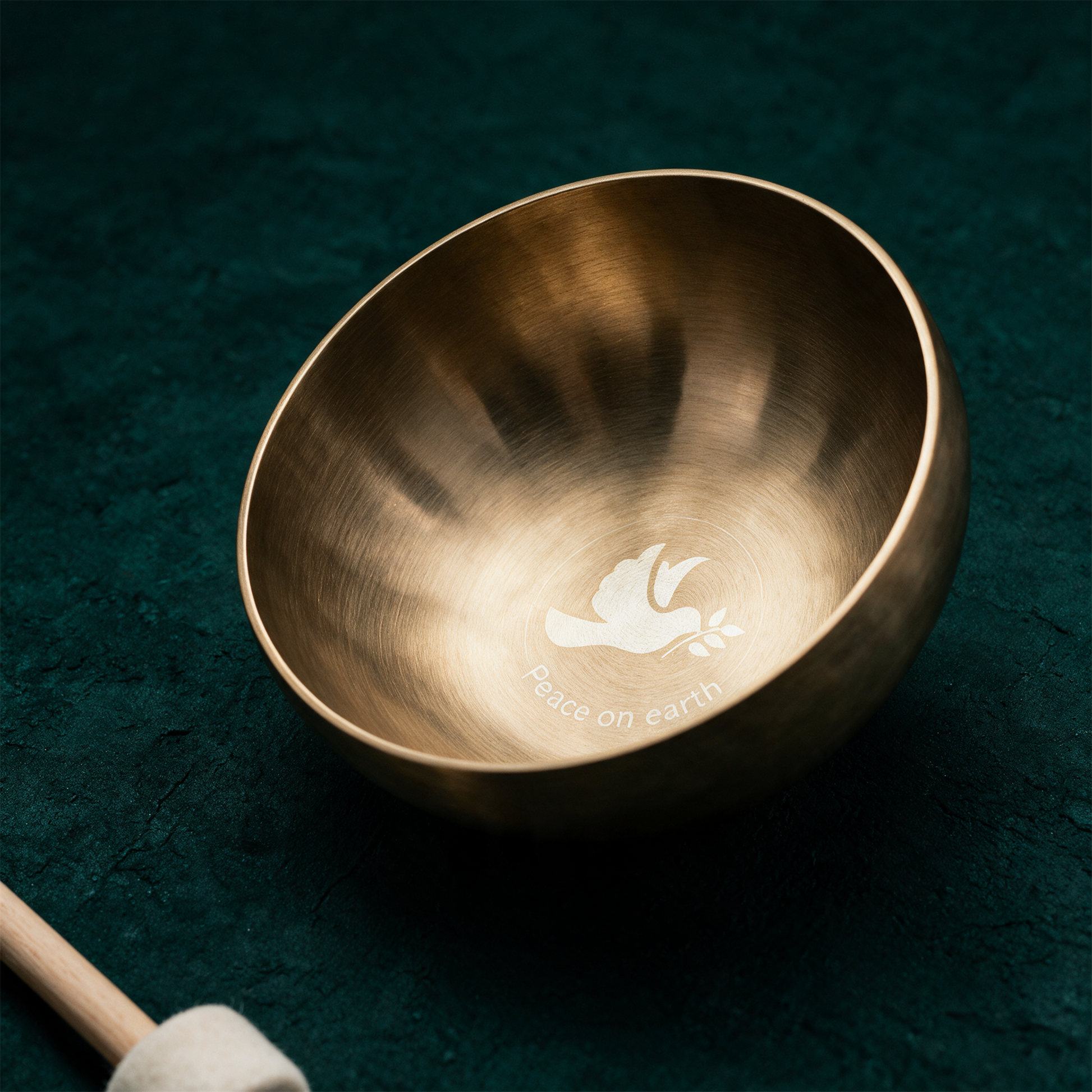 Hess Sound Klangschale „peace“ – alternative Produktansicht vor tiefem Smaragdgrün