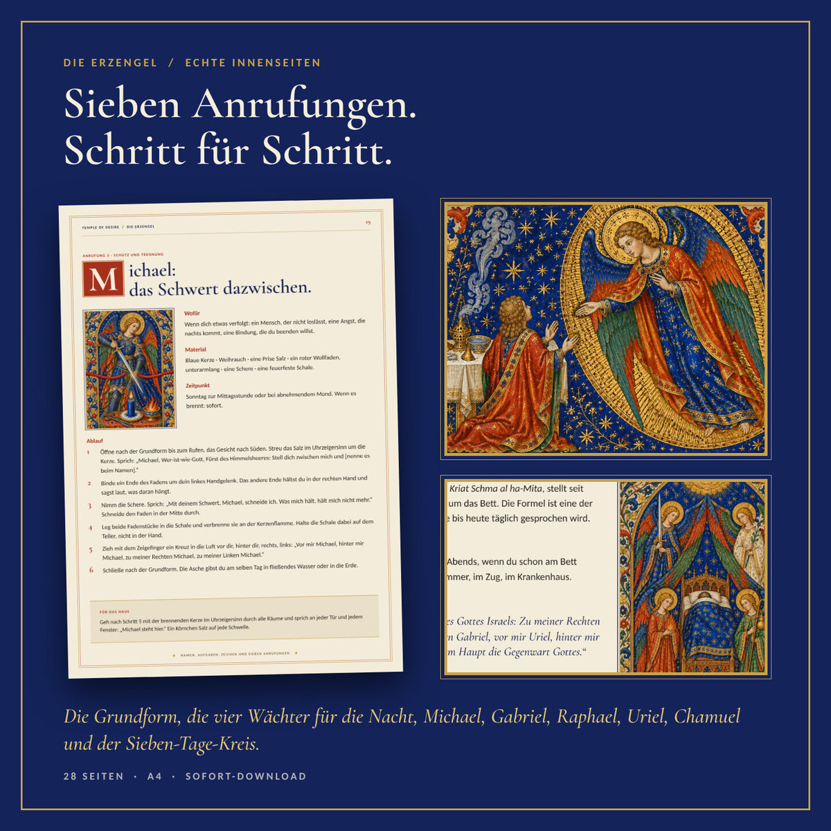 Echte Innenseiten: die Michael-Anrufung Schritt für Schritt, die Grundform und die vier Wächter für die Nacht