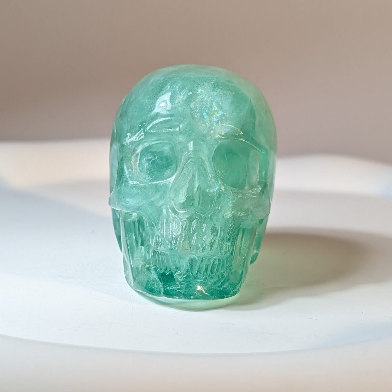 Kristallschädel Keeper Grüner Fluorit 105g - Frontansicht
