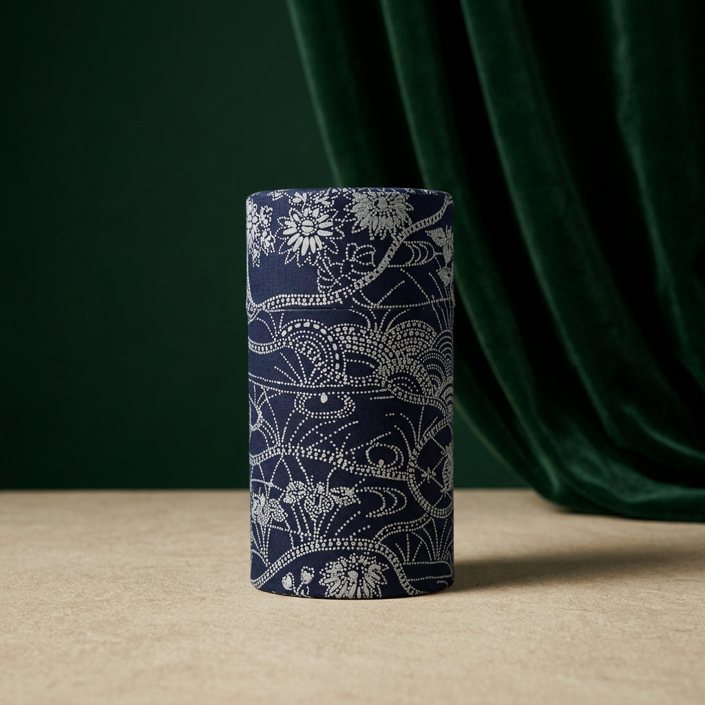 Teedose Blütenband Blau mit Washi-Papier