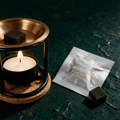 Aromafume Weihrauchverdampfer Probierset – Detailansicht vor tiefem Smaragdgrün