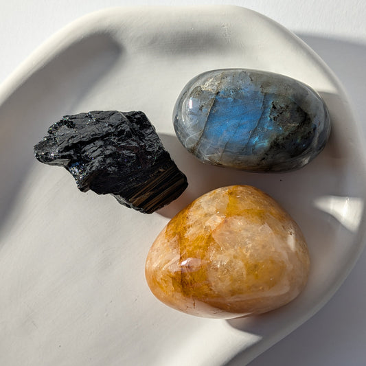 Kristall-Kit Hausschutz Schwarzer Turmalin Labradorit Golden Healer Steine Set