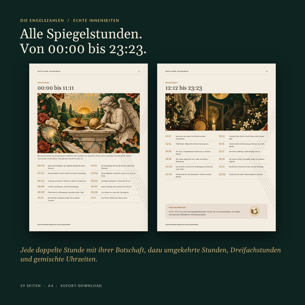 Echte Innenseiten: alle Spiegelstunden von 00:00 bis 23:23