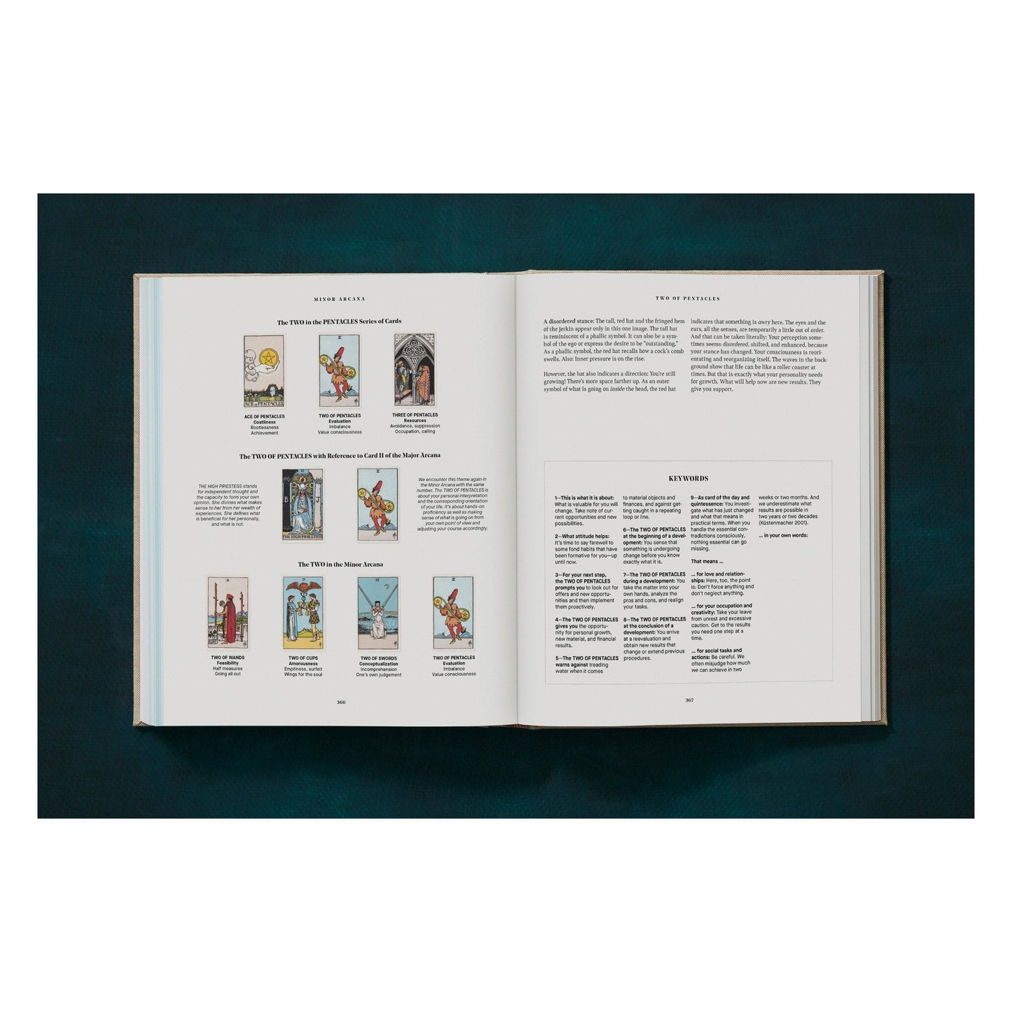 Tarot-Set mit Karten und Büchern nebeneinander ausgelegt