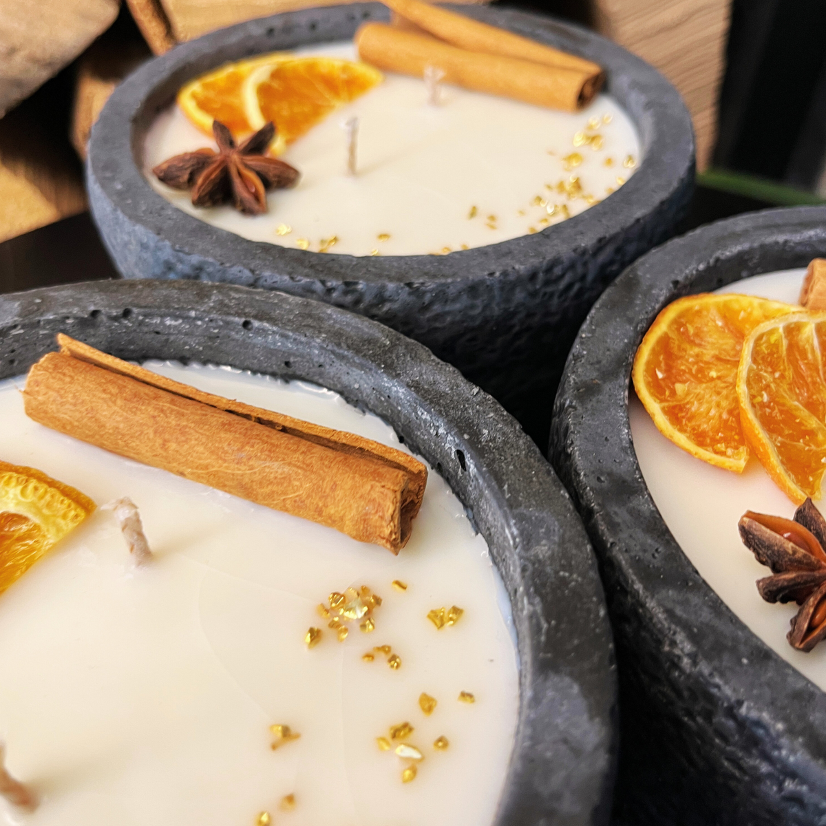 Betonkerzen-Set mit Deckeln, Vanilla Toffee