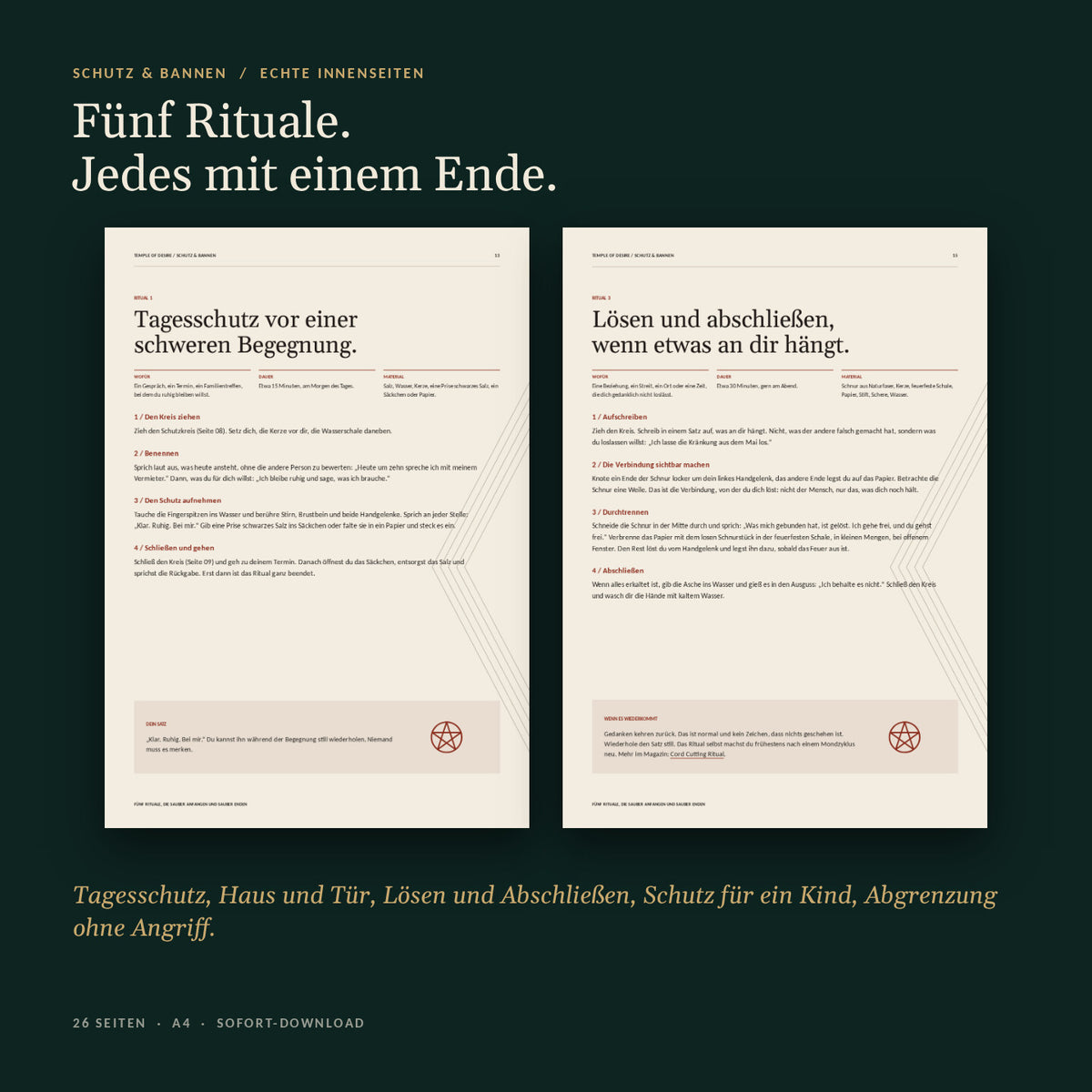 Echte Innenseiten: Ritual 1 Tagesschutz und Ritual 3 Lösen und Abschließen