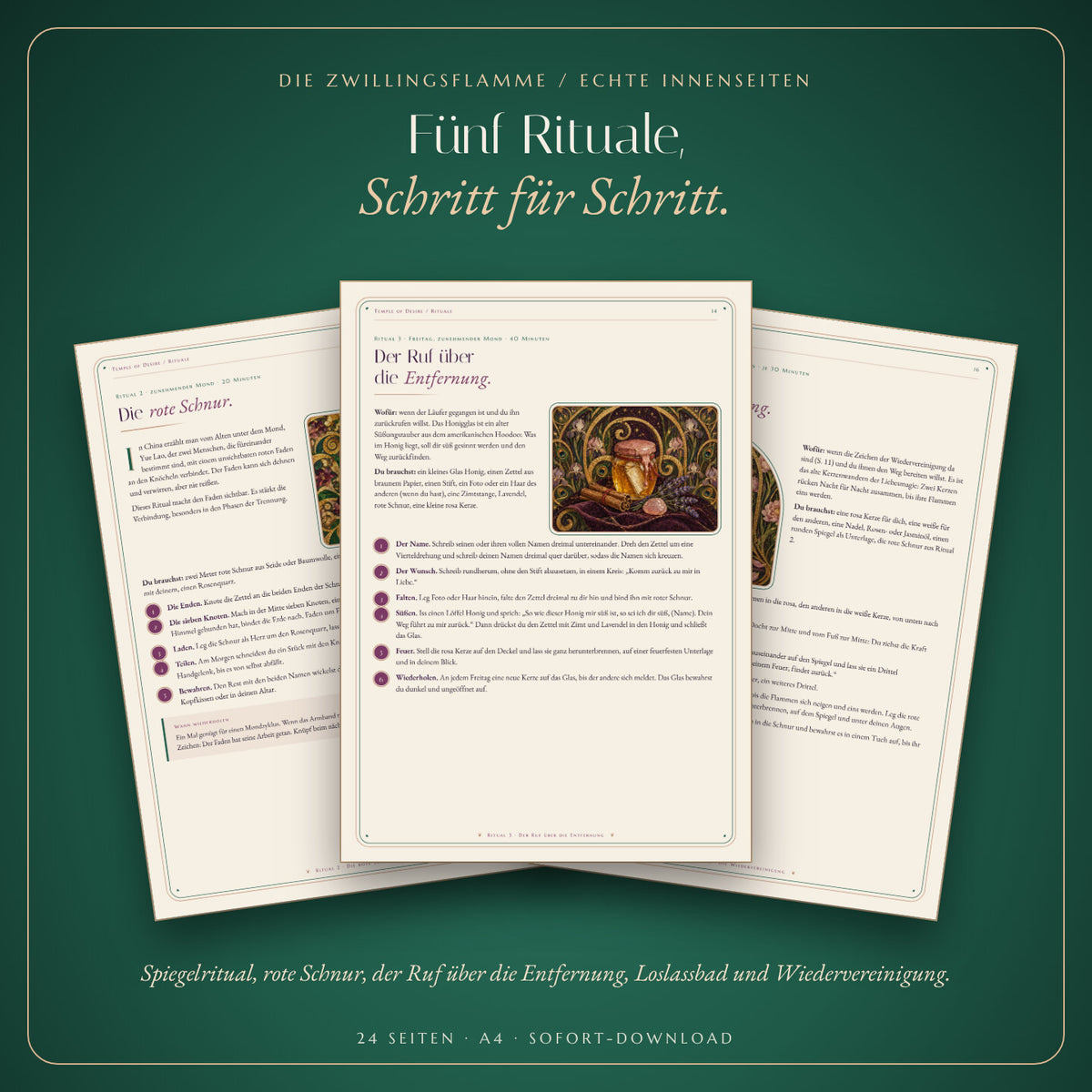 Echte Innenseiten: rote Schnur, Ruf über die Entfernung und Ritual der Wiedervereinigung