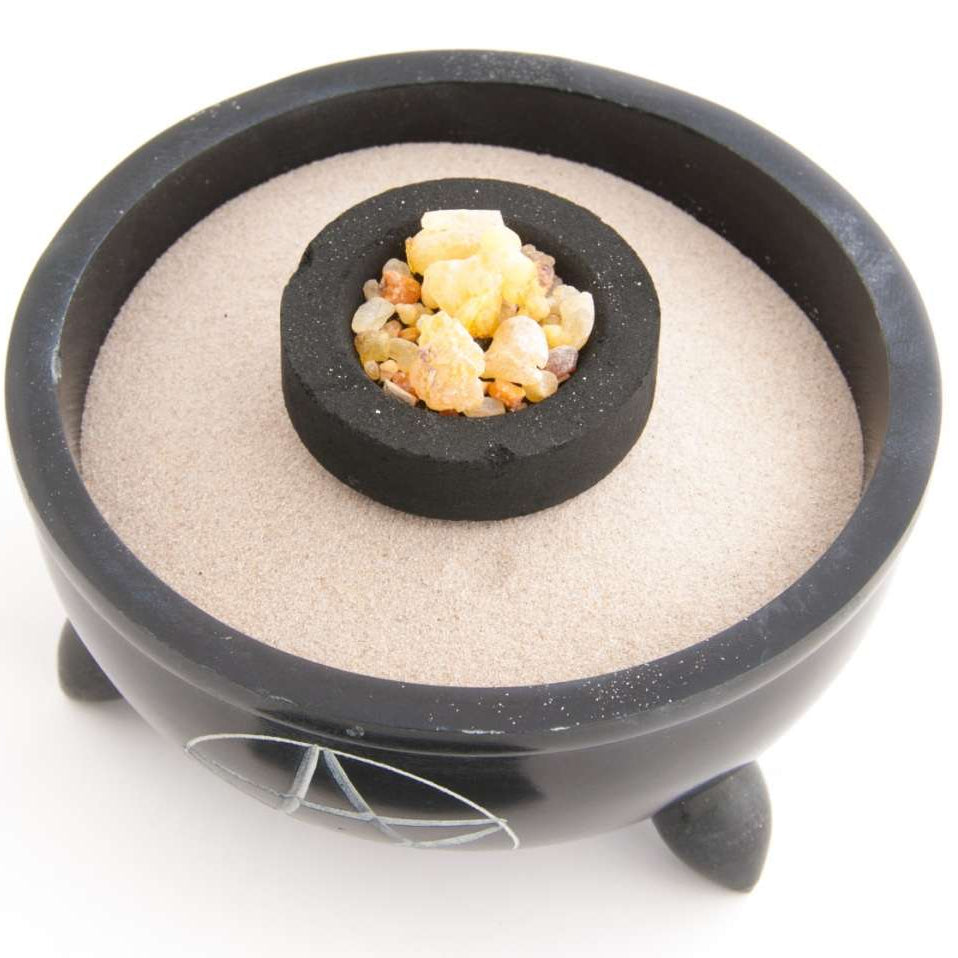 Speckstein Räucherschale Pentagramm Schwarz Hexenkessel Ritualbedarf Temple of Desire