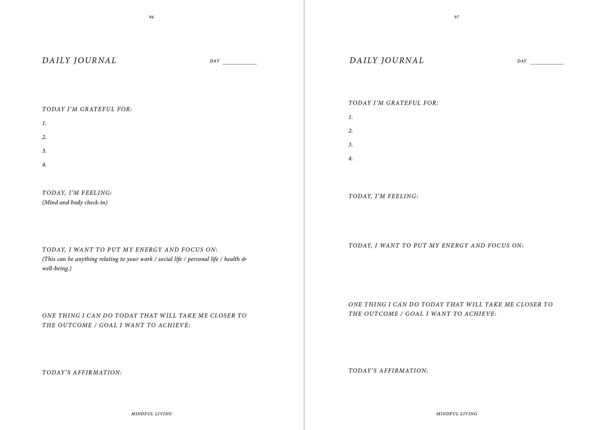 Doppelseite mit Impulstext im Mindful Living Journal