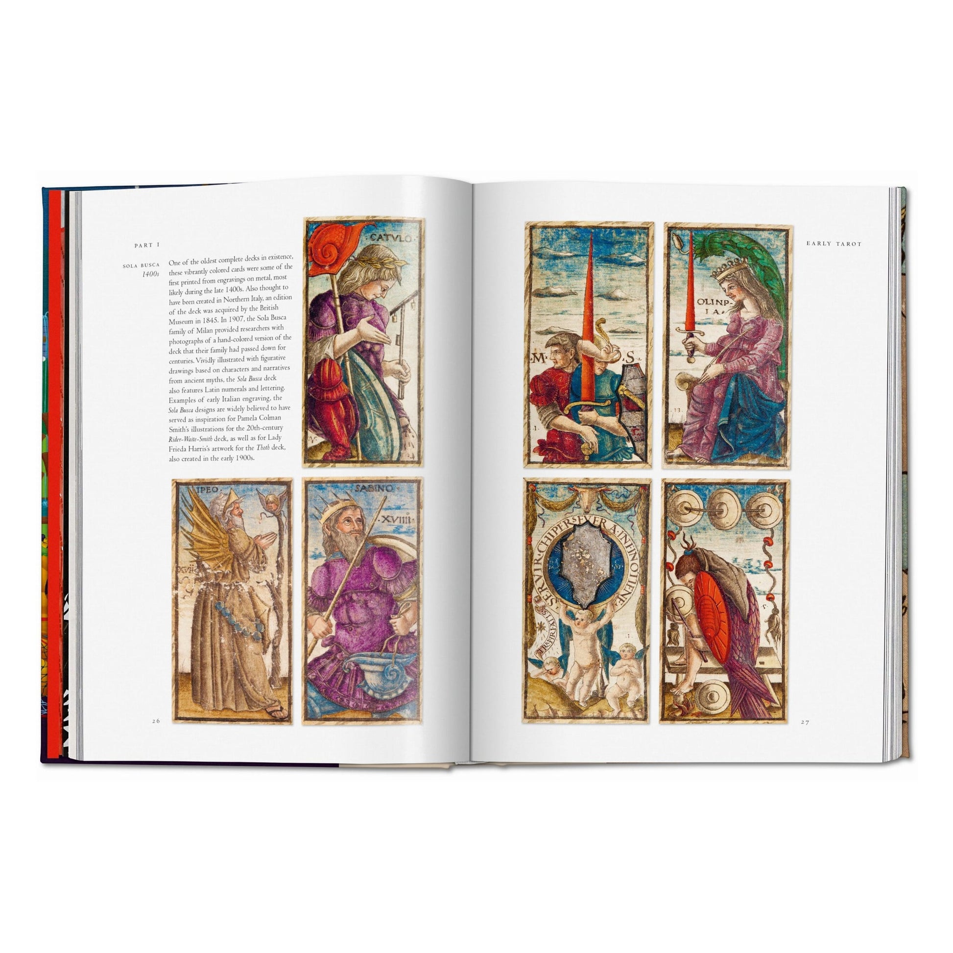 Doppelseite aus dem Bildband Tarot mit historischen Kartenmotiven