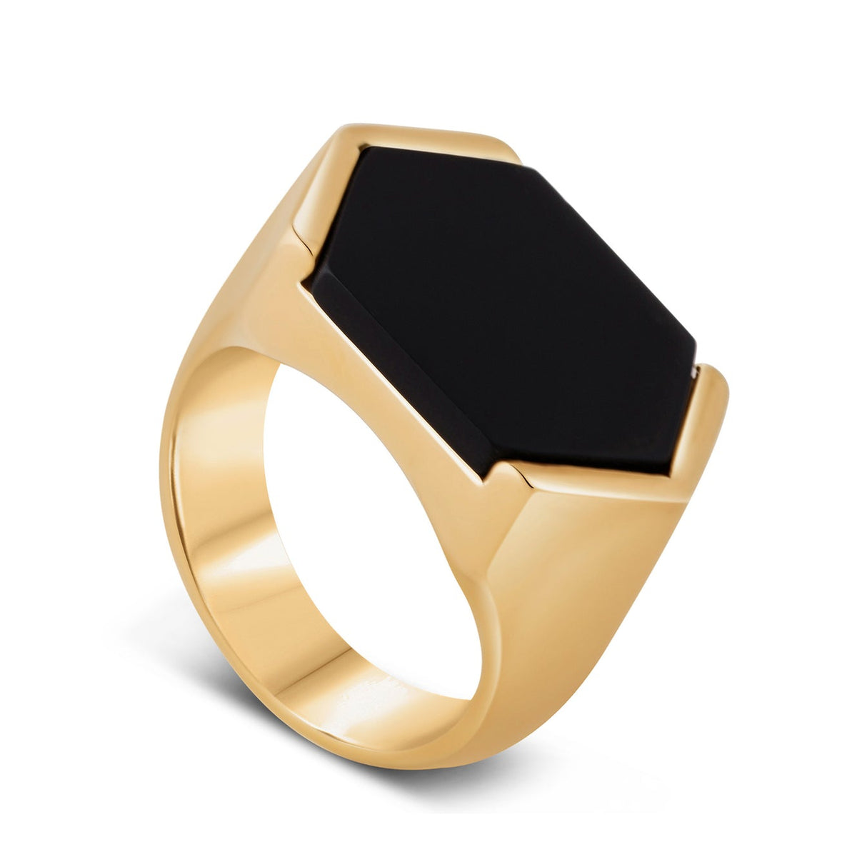 Akitsune Abyss Ring Gold, Ansicht von oben auf den schwarzen Stein