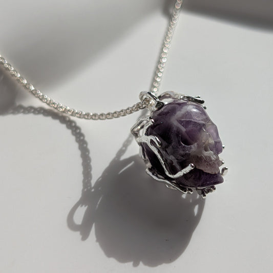 Amethyst Kristallschädel Halskette | Echtes Silber | Unikat