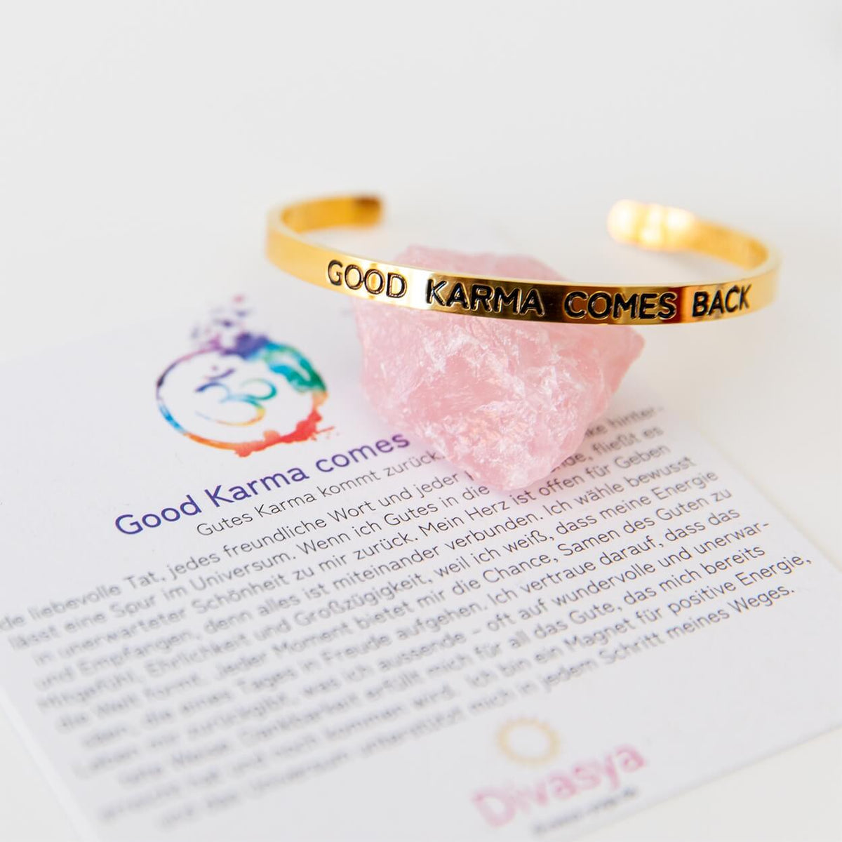 Karma-Armreif „Good Karma comes back“ | vergoldeter Edelstahl mit Gravur