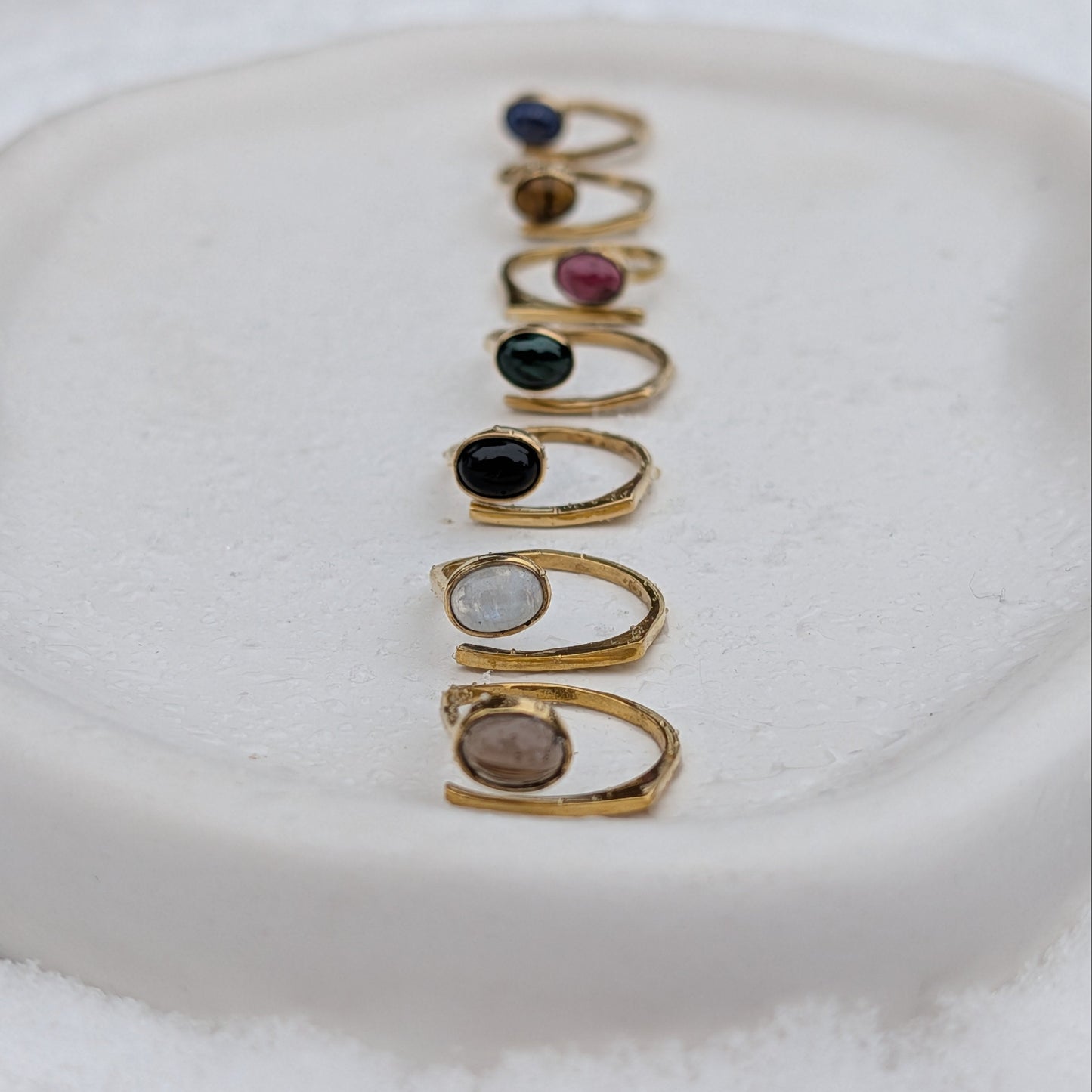 Bronze Ring verstellbar Edelstein Mineralstein Mondstein Malachit Amethyst Temple of Desire