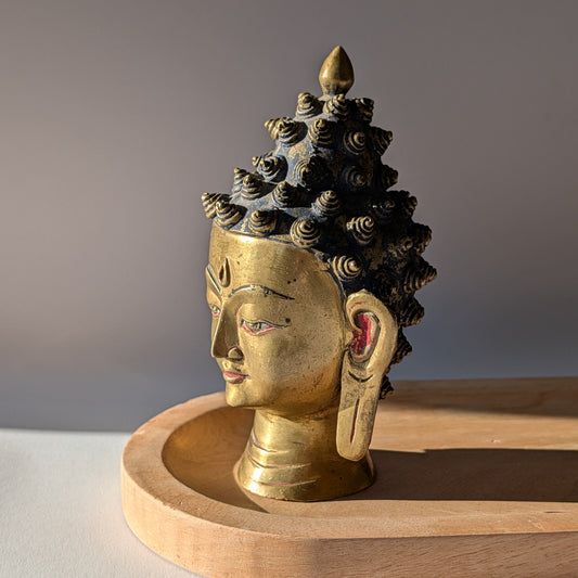 Buddha Kopf Messing Nepal Newar Kunst Ritualobjekt Altar Temple of Desire