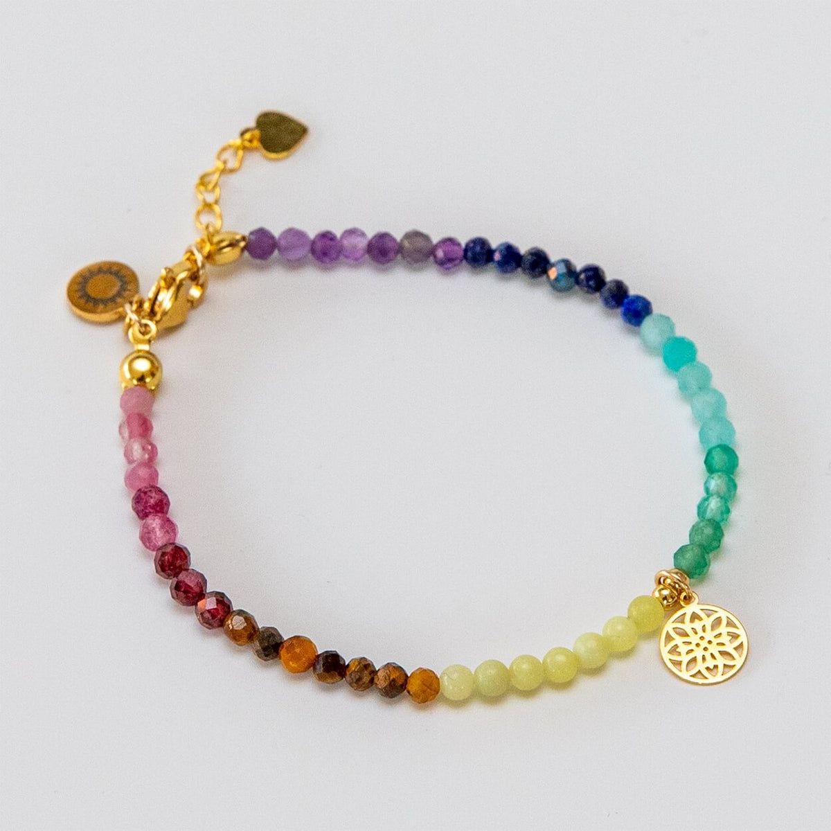 Chakra-Armband mit vergoldetem Lebensblume-Anhänger, Produktbild 2