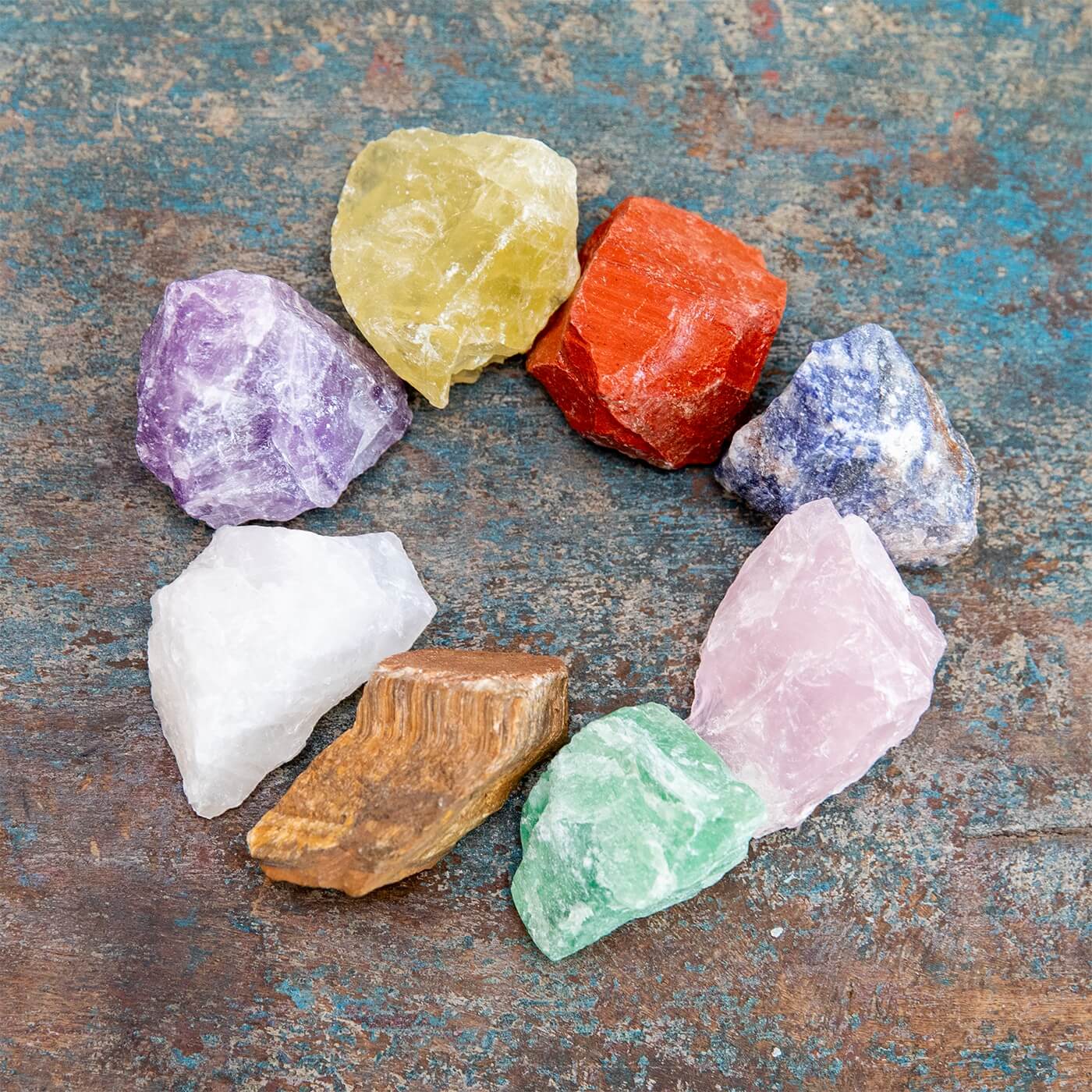 Green Fluorite als Ausgleichsstein im Chakra Set