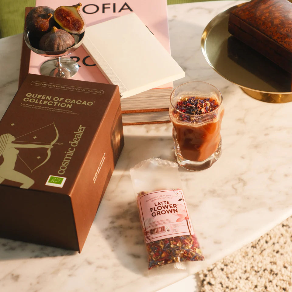 Cosmic Dealer Königin der Kakao Kollektion Geschenkbox mit 4 Kakaomischungen (Chai, Chili, Lavendel, Minze)