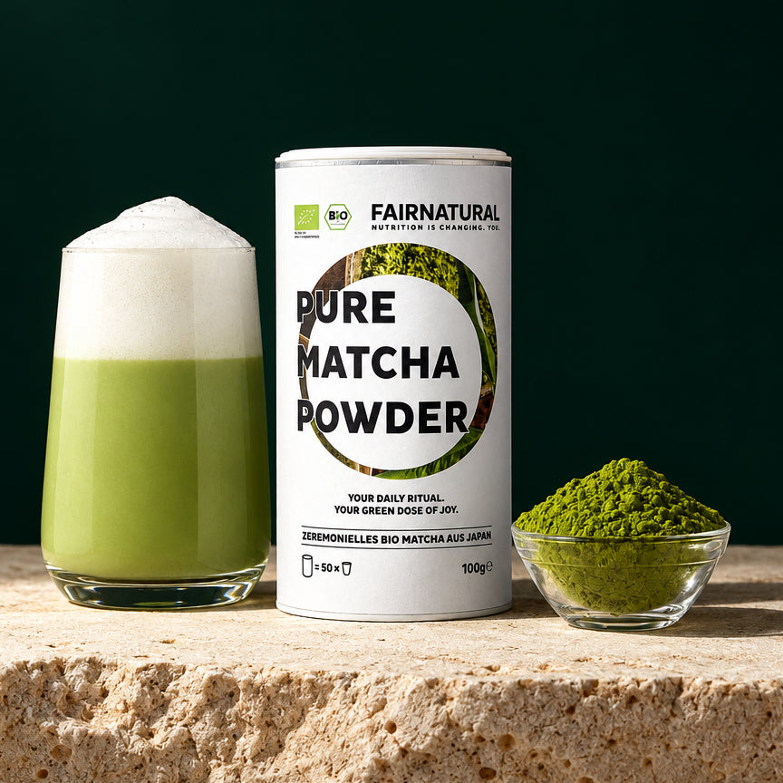 Bio Matcha Pulver von Fairnatural in der Dose, Produktansicht