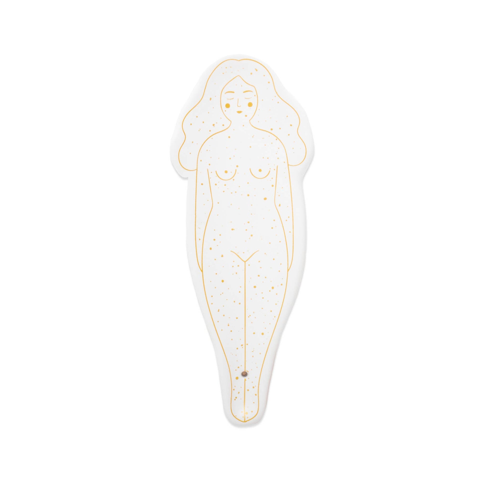 Draufsicht des handbemalten Räucherhalters Frauensilhouette, weiße Keramik mit Goldakzenten