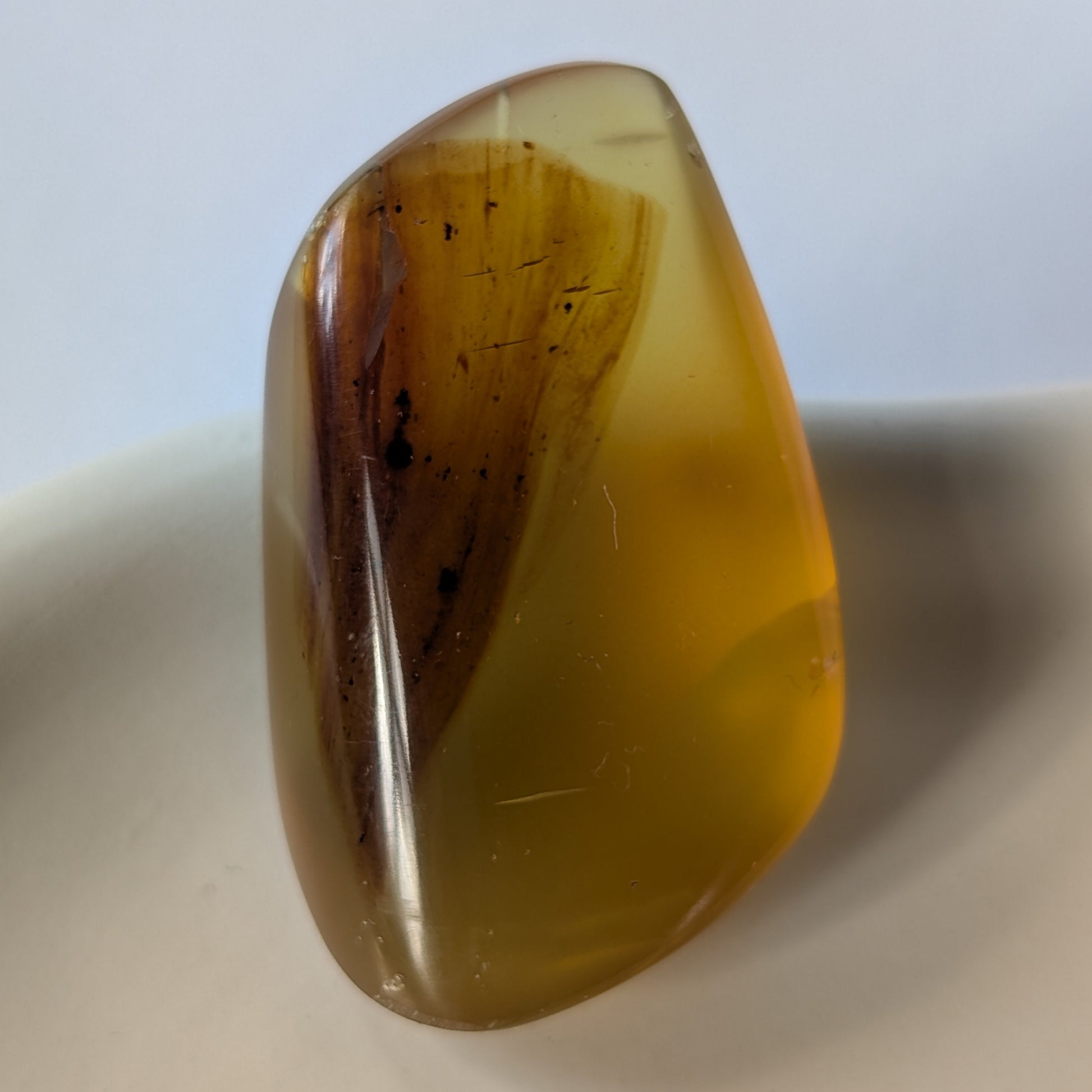 Einzigartiger Bicolor-Bernstein 'Die Träne der Sonne' mit malerischen, nebelartigen inneren Strukturen, die an eingefangenen Rauch erinnern.