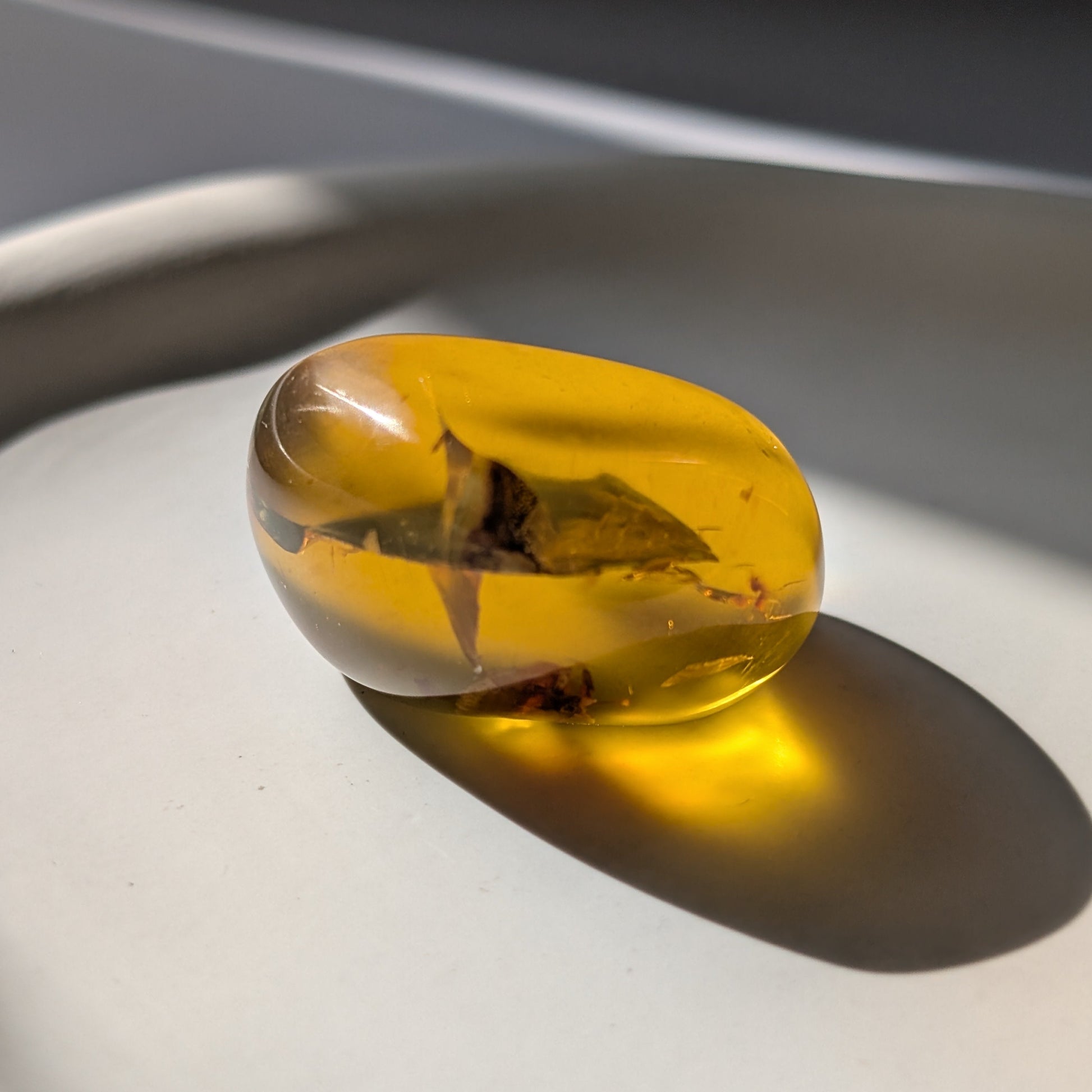 Einzigartiger Bicolor-Bernstein 'Die Träne der Sonne' mit mystischen, nebelartigen inneren Strukturen, die an eingefangenen Rauch erinnern.