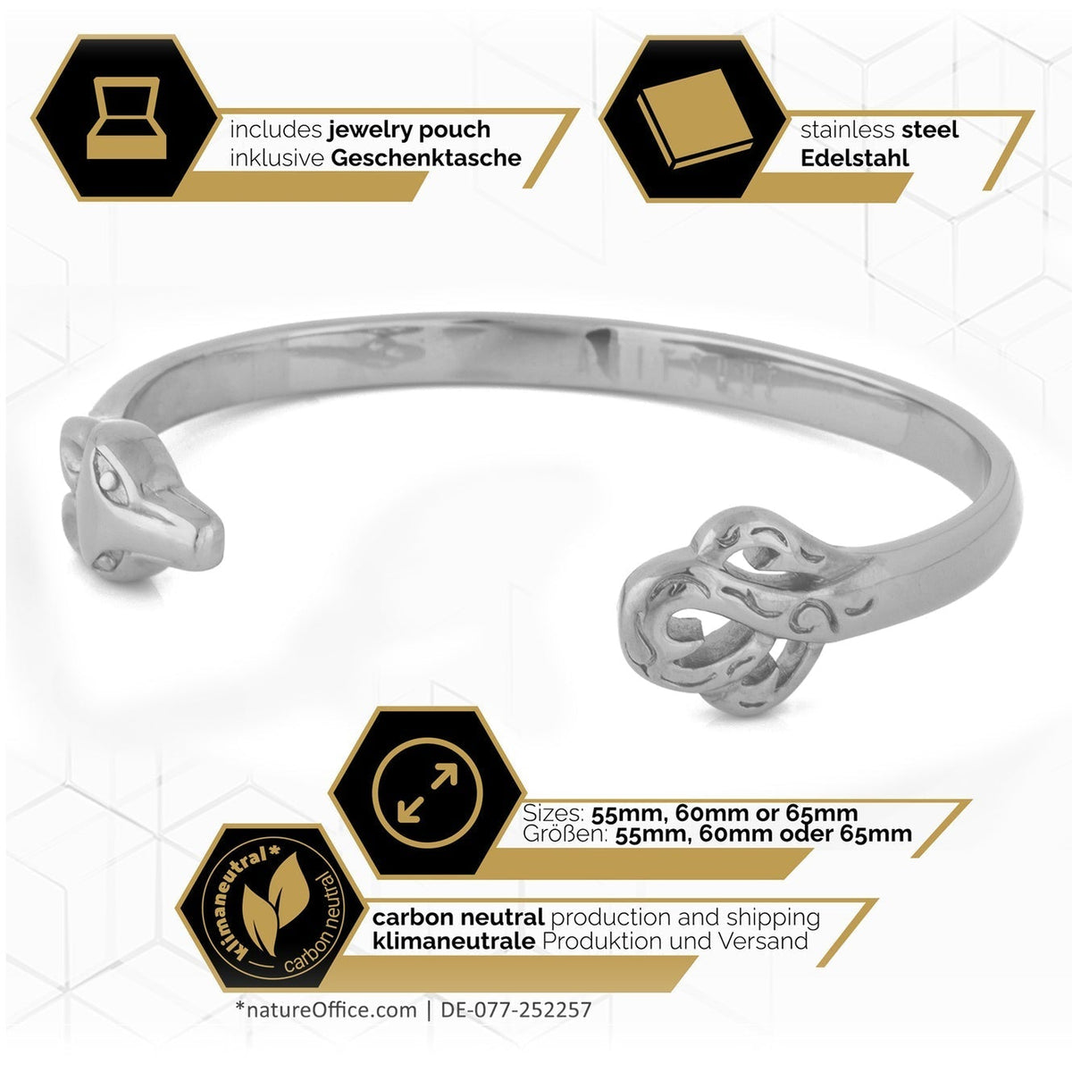 Akitsune Ferus Armreif aus Edelstahl in Silber, Produktansicht