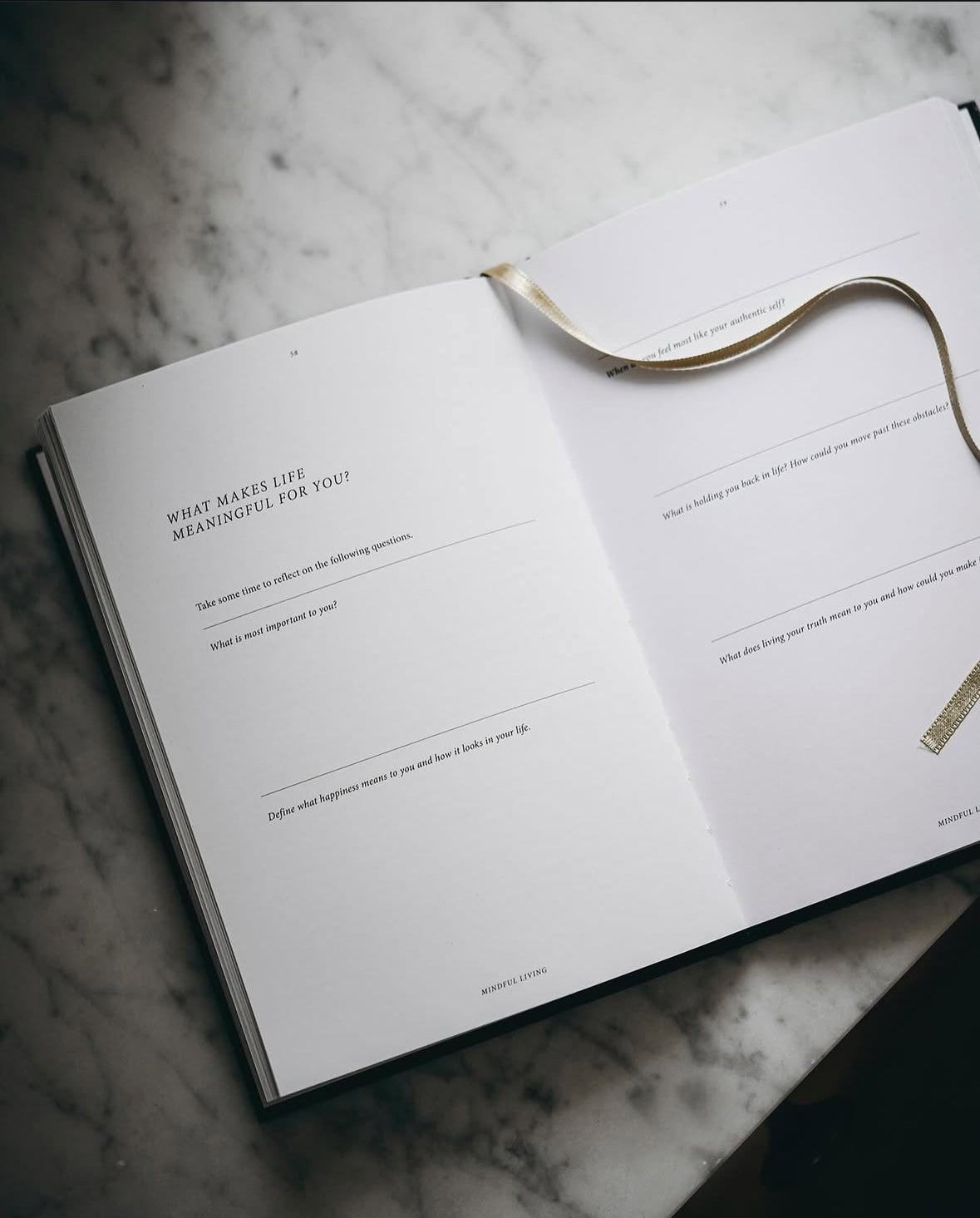 Aufgeschlagenes Mindful Living Tagebuch mit Tagebuchseiten