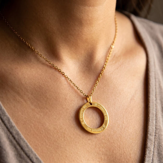 Vergoldete Ganesha Mantra Kette mit Ring-Anhänger und Sanskrit-Gravur