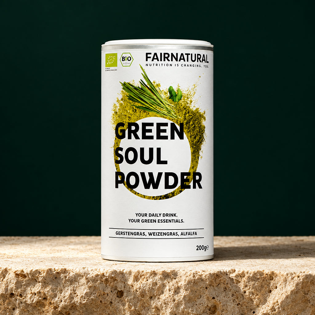 Bio Green Smoothie Pulver von Fairnatural in der 200-g-Dose, Produktansicht