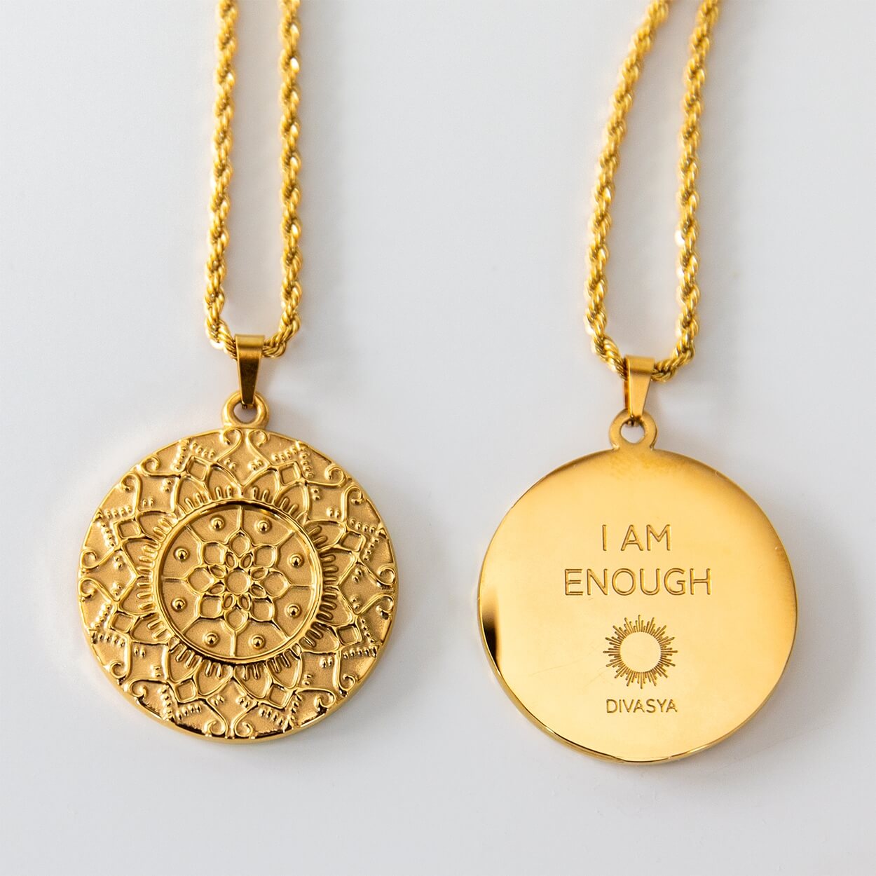 Vergoldete Mandala-Kette mit verdeckter Gravur I am enough