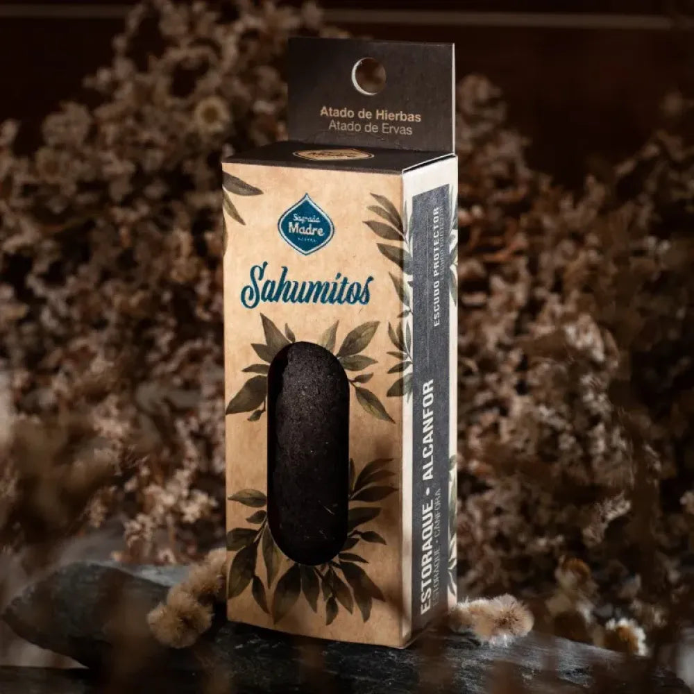 Handgemachtes Sagrada Madre Sahumito Räucherbündel mit Styrax und Kampfer, dient als energetisches Schutzschild