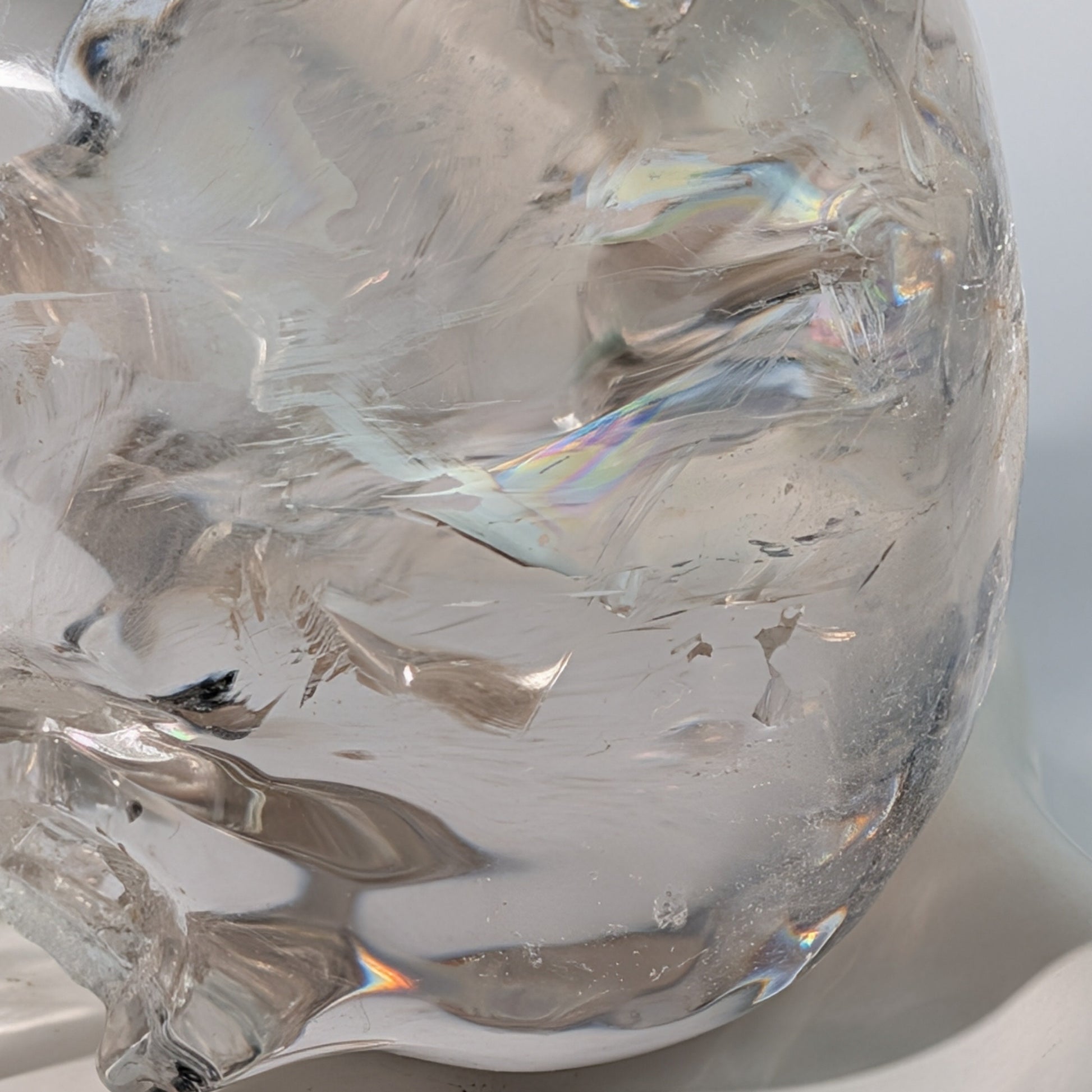 High End Bergkristall Schädel 1448g Regenbogen Handarbeit Meisterstück Sammler Temple of Desire