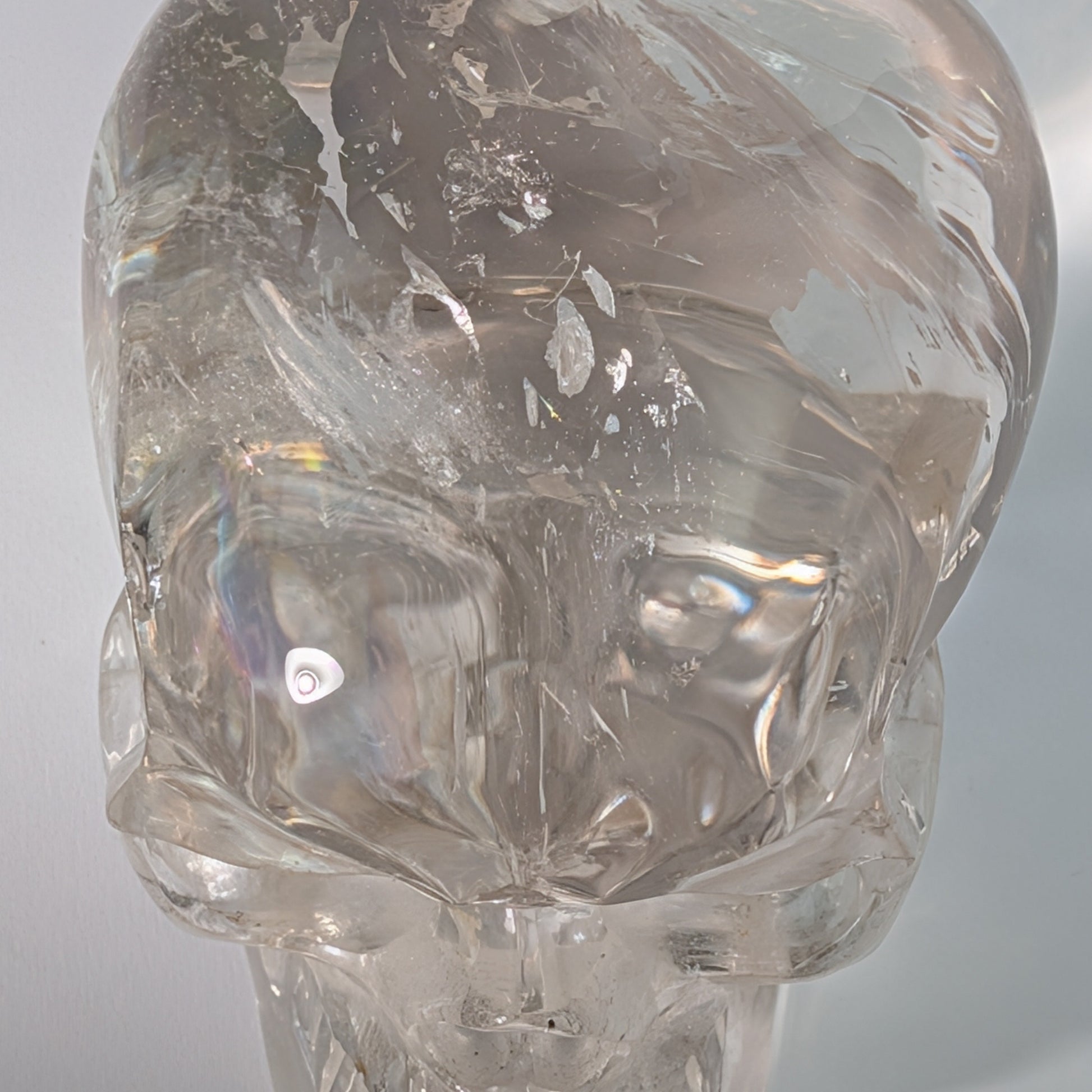 High End Bergkristall Schädel 1448g Regenbogen Handarbeit Meisterstück Sammler Temple of Desire