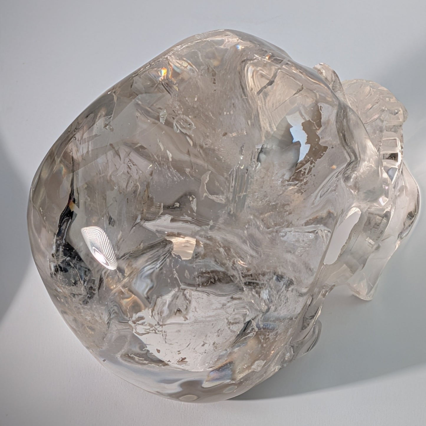 High End Bergkristall Schädel 1448g Regenbogen Handarbeit Meisterstück Sammler Temple of Desire