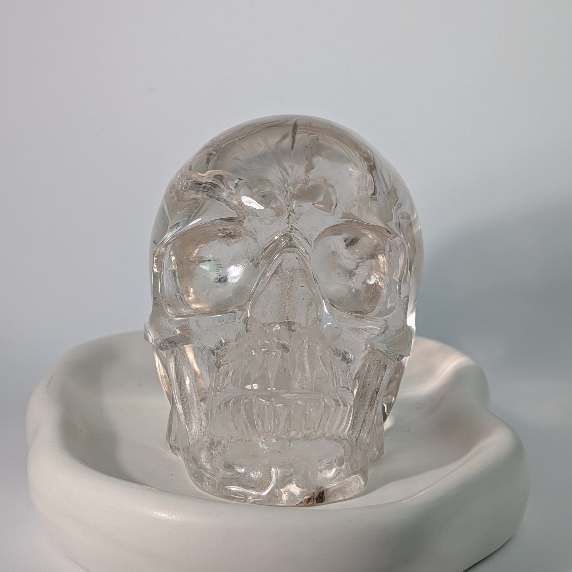 High End Bergkristall Schädel 1448g Regenbogen Handarbeit Meisterstück Sammler Temple of Desire