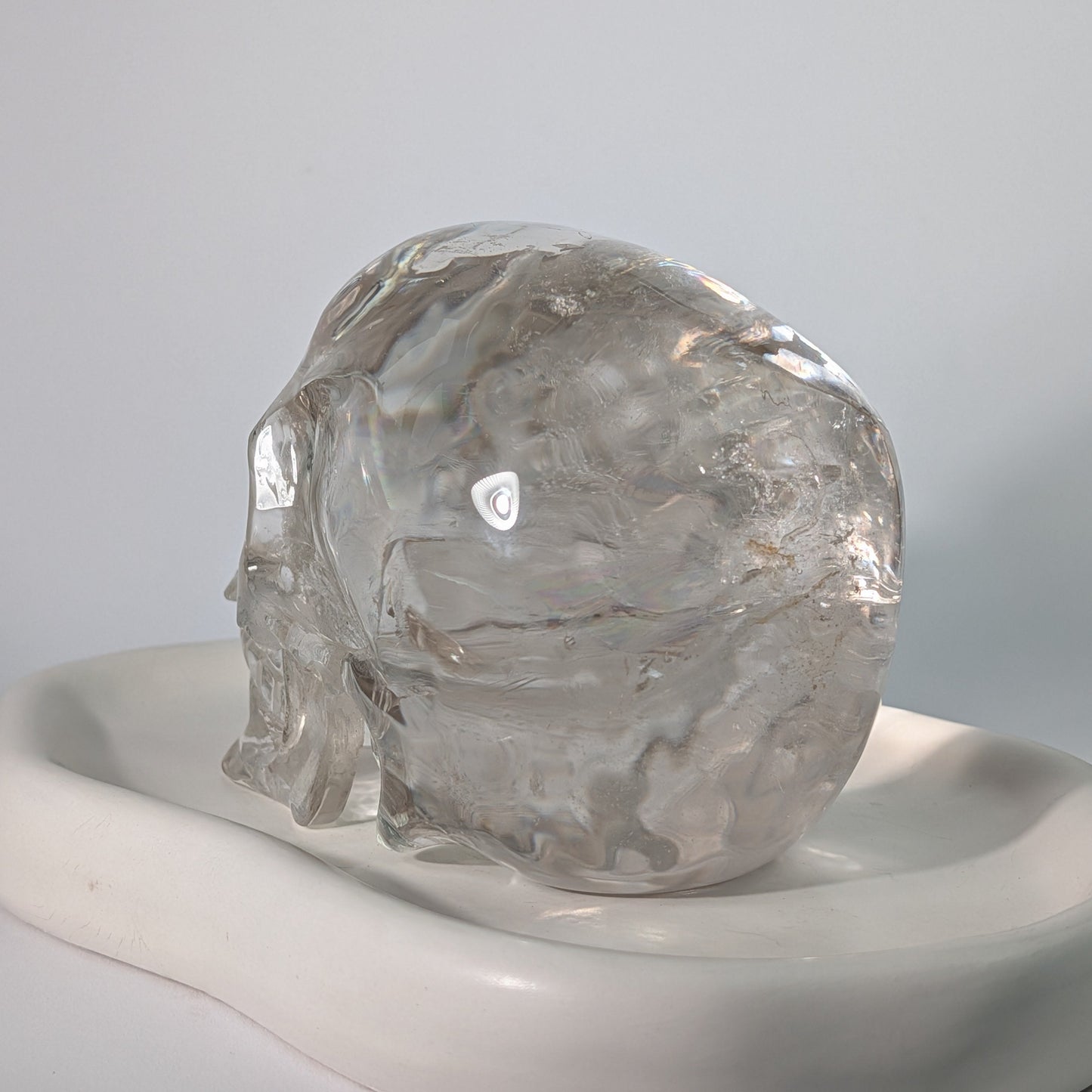 High End Bergkristall Schädel 1448g Regenbogen Handarbeit Meisterstück Sammler Temple of Desire