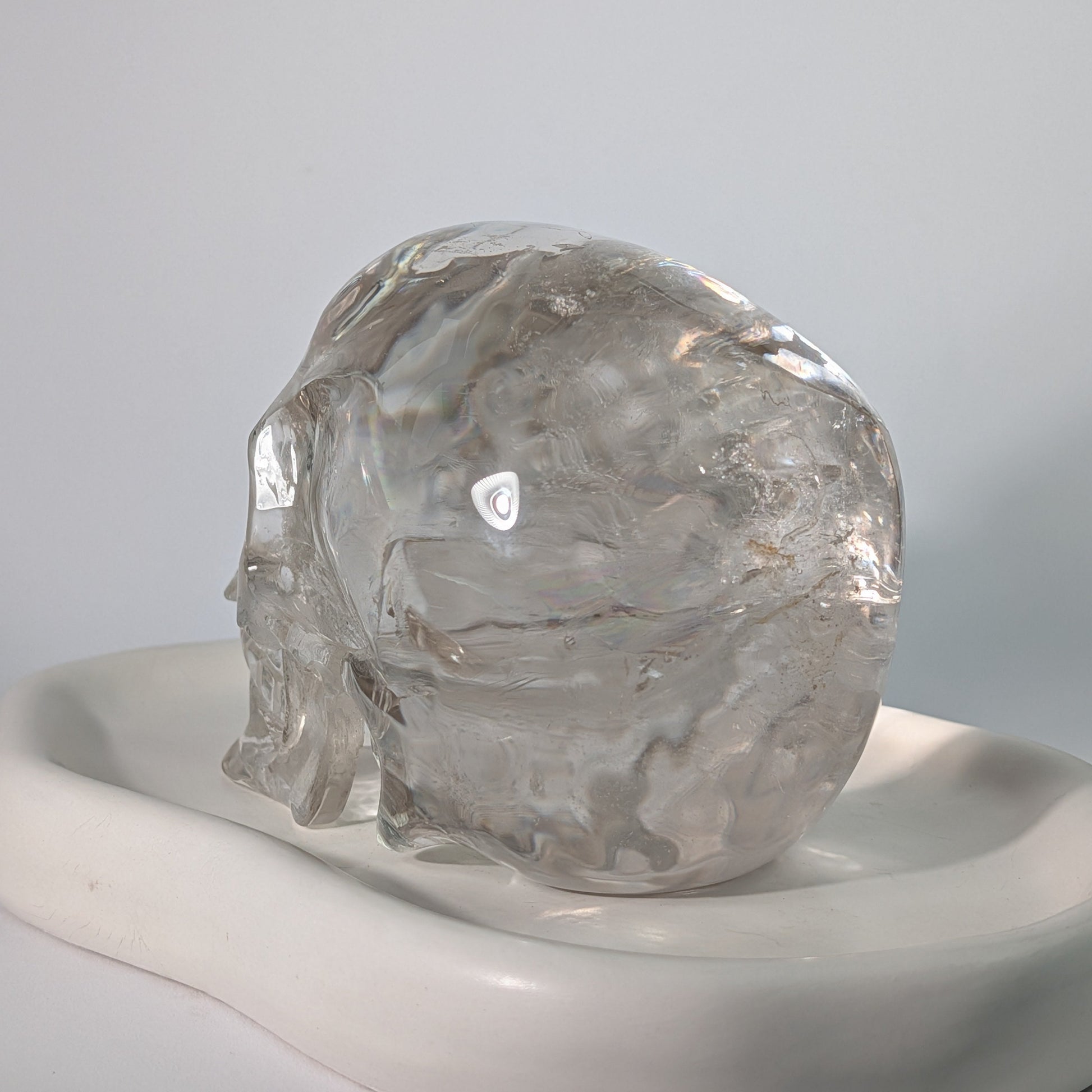 High End Bergkristall Schädel 1448g Regenbogen Handarbeit Meisterstück Sammler Temple of Desire